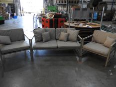 *Metal Framed 3pc Patio Set; Two Seat Sofa and Two Chairs with Cushions