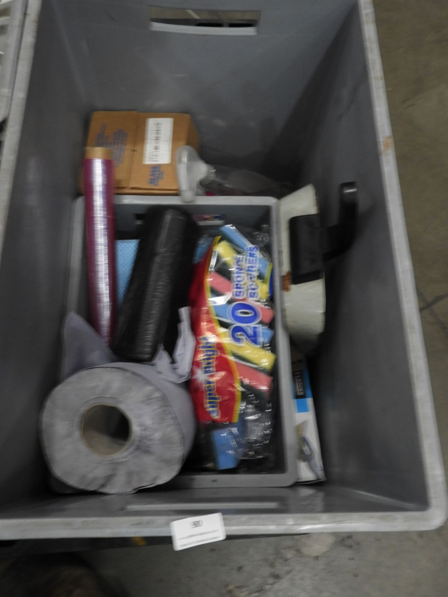 *Box Containing Brush Pan & Brush, Latex Gloves, Blue Roll, Bin Liners, and Cleaning Materials