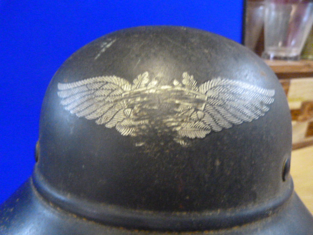 Denazified WWII German Luftschutz Helmet (Civil Defence) with Original Liner and Chin Strap - Image 2 of 6