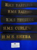 Five Post War Royal Navy Cap Tallies