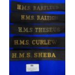 Five Post War Royal Navy Cap Tallies