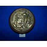 French Navy Brass Plaque on Wood Mount ~16.5cm diameter