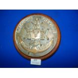 French Navy Brass Plaque on Wood Mount ~20cm diameter