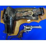 Wall Mounted Replica .45 Army Revolver with Leather Holster & Belt