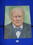 Oil on Canvas of Winston Churchill 41x50cm