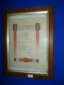 Framed Liberation of Norway Certificate ~53.5x39.5cm