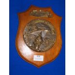 Brass Argentinian Navy Plaque on Wood 24.5cm high