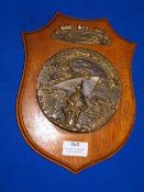 Brass Argentinian Navy Plaque on Wood 24.5cm high