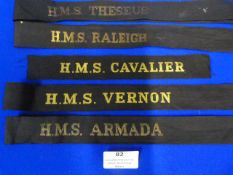 Five Post War Royal Navy Cap Tallies