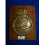 Brass Navy Plaque on Wood 21x16cm
