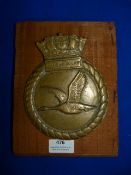 Brass Navy Plaque on Wood 21x16cm