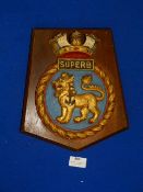 Metal Navy Plaque on Wood 28cm