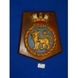 Metal Navy Plaque on Wood 28cm