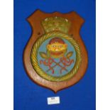 Navy Plaque on Wood 26.5cm