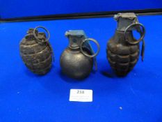 Three Assorted Deactivated Hand Grenades