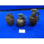 Three Assorted Deactivated Hand Grenades