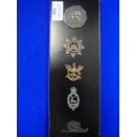 Four Cap Badges and Unidentified Medallion/Badge