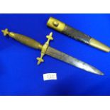 Brass Handled Unnamed Dagger with Brass Wire Grip & Leather Scabbard