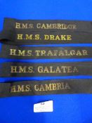 Five Post War Royal Navy Cap Tallies