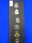 Three ARP Badges, Silver Service, RAF, and Navy Cap Badges