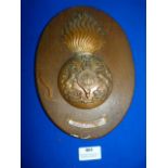 Copper on Wood 11th Battalion Royal Scots Fusiliers Plaque 25.5cm high