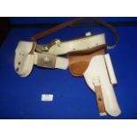 German White Leather Belt with Holster and Shoulder Strap