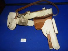 German White Leather Belt with Holster and Shoulder Strap