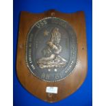 Large American Navy Brass Plaque Mounted on Wooden Shield ~36x26cm