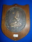 Large American Navy Brass Plaque Mounted on Wooden Shield ~36x26cm