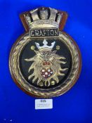 Brass Navy Plaque on Wood 19cm high