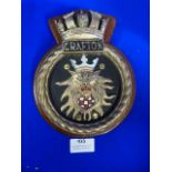 Brass Navy Plaque on Wood 19cm high