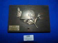 Small German Commemorative Plaque Mounted on Wood dated 1938 (16x11cm)