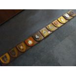 Eleven Military Plaques Mounted on Wood