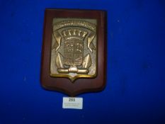 French Navy Brass Plaque on Wooden Mount ~17x13cm