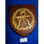 Brass Small Arms School Plaque on Wood 18x15.5cm