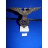 Third Reich Desk Ornament Metal on Marble Base ~19cm tall, ~19.5 wingspan
