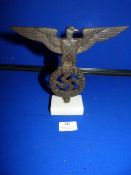 Third Reich Desk Ornament Metal on Marble Base ~19cm tall, ~19.5 wingspan