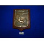 French Navy Brass Plaque on Wooden Mount ~21x16cm