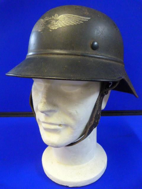 Denazified WWII German Luftschutz Helmet (Civil Defence) with Original Liner and Chin Strap