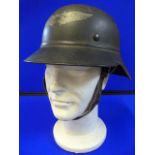 Denazified WWII German Luftschutz Helmet (Civil Defence) with Original Liner and Chin Strap