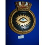 Brass Navy Plaque on Wood 22.5cm high