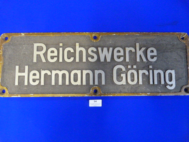 Original WWII Aluminium Factory Sign "Hermann Goering" 60.5x20cm