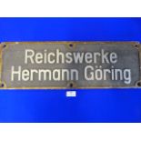 Original WWII Aluminium Factory Sign "Hermann Goering" 60.5x20cm