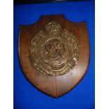 Large Brass Plaque on Wooden Shield ~37x31cm - Royal Engineers