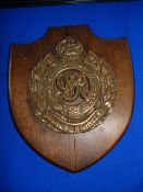 Large Brass Plaque on Wooden Shield ~37x31cm - Royal Engineers