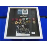 Framed Guy Gibson Commemoration Set Including Reproduction Medals and Wings