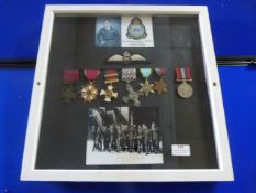 Framed Guy Gibson Commemoration Set Including Reproduction Medals and Wings