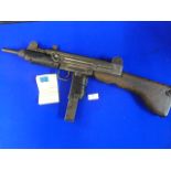 Deactivated MP Uzi Sub Machine Gun with Wooden Stock