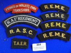 Eight Various Cloth Shoulder Tags