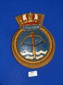 Metal Navy Plaque on Wood 24.5cm